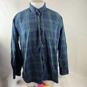 LL Bean Shirt Mens XL Blue Green Button Down Flannel Heavy Outdoors Grunge Cozy